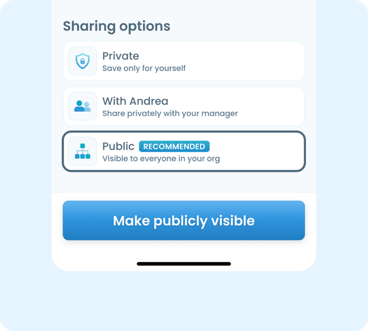 Default sharing settings for Celebrate and Improve captures